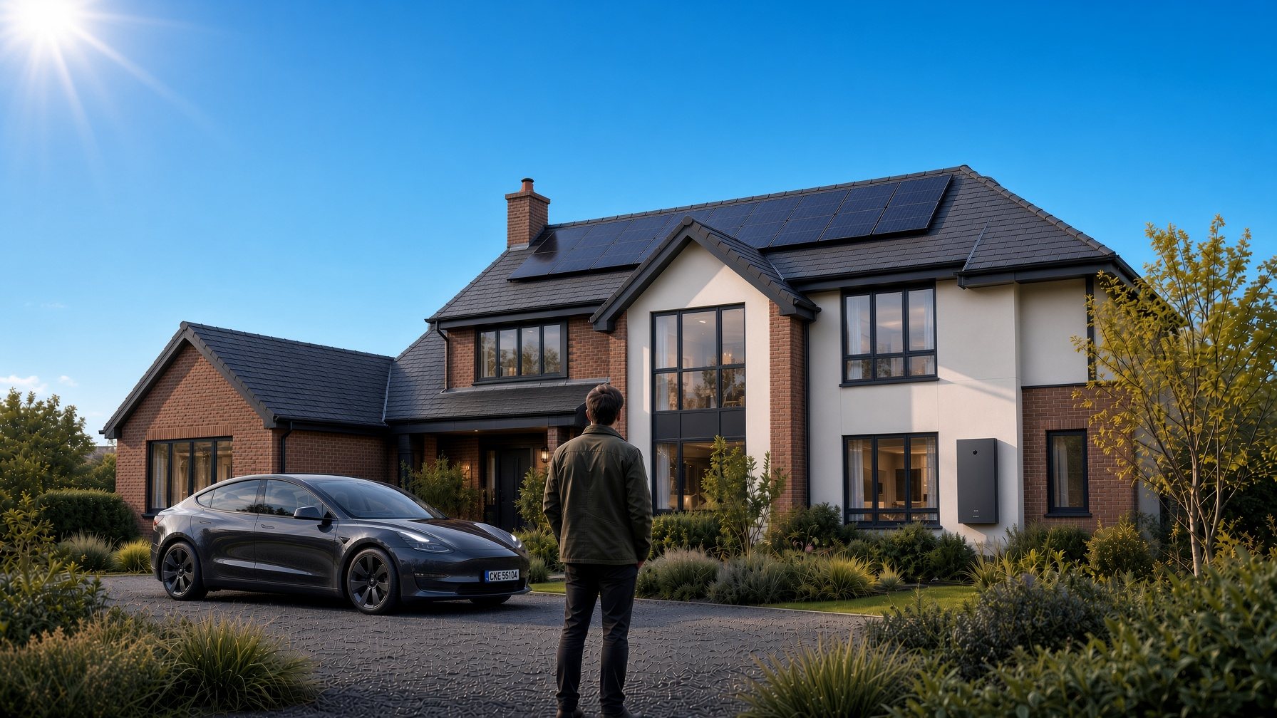 A premium UK home with solar panels, battery storage and an EV on the drive