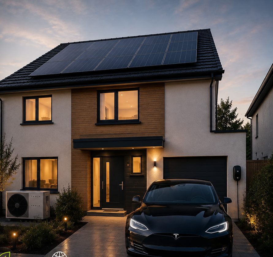 A complete Imperial Solar home — panels, battery, heat pump and EV charging